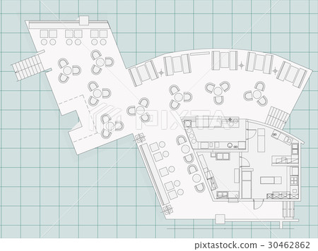 Standard cafe furniture symbols on floor plans 30462862
