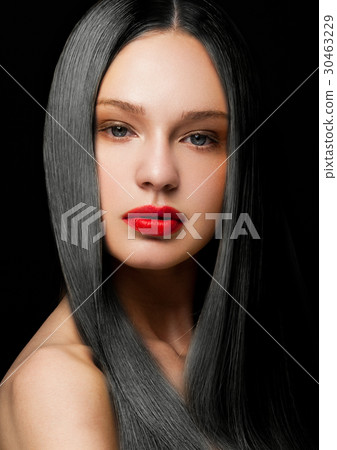 Beauty portrait model with shiny brunette hair 30463229