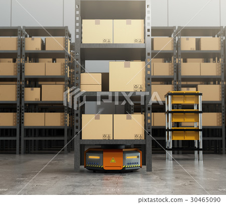 Orange robot that carries product shelves. Concept of logistics support robot 30465090