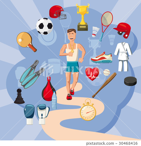 圖庫插圖: sportsman items concept, cartoon style