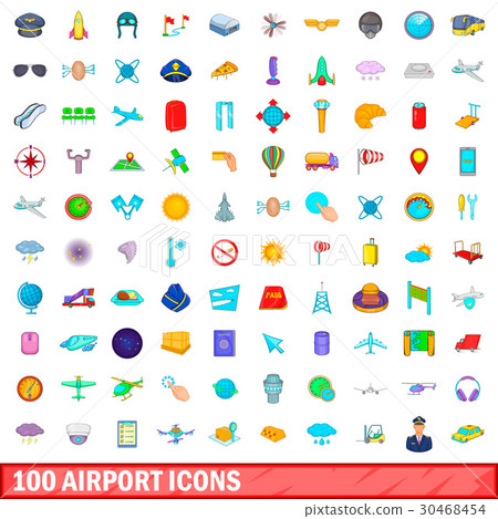 100 airport icons set, cartoon style 100 airport icons set, cartoon style 30468454