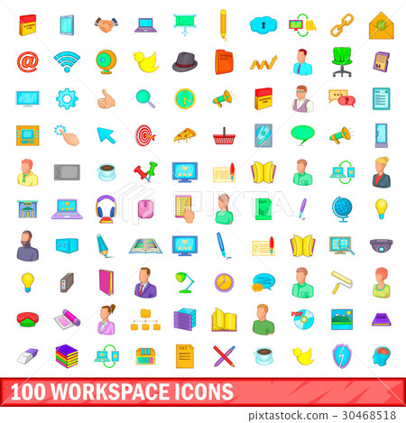 100 workspace icons set, cartoon style 100 workspace icons set, cartoon style 30468518