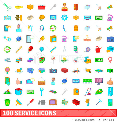 100 service icons set, cartoon style 100 service icons set, cartoon style 30468534