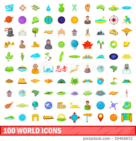 100 world icons set, cartoon style 100 world icons set, cartoon style 30468652
