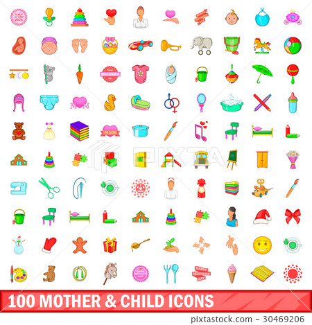100 mother and child icons set, cartoon style - Stock Illustration ...