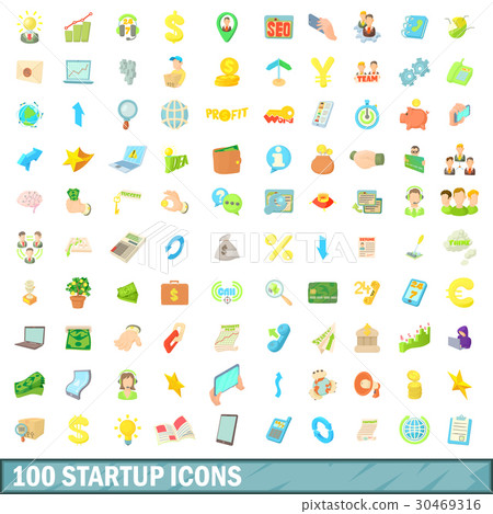 100 startup icons set, cartoon style 100 startup icons set, cartoon style 30469316