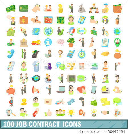 100 job contract icons set, cartoon style 30469464