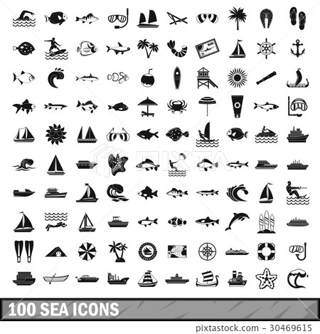 100 sea icons set in simple style 30469615