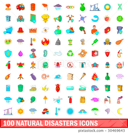100 natural disasters icons set, cartoon style 100 natural disasters icons set, cartoon style 30469643