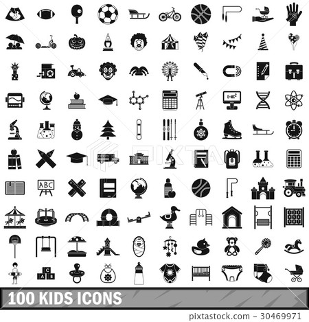 100 kids icons set in simple style 100 kids icons set in simple style 30469971