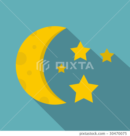 Night sky with stars and moon icon, flat style - Stock Illustration ...
