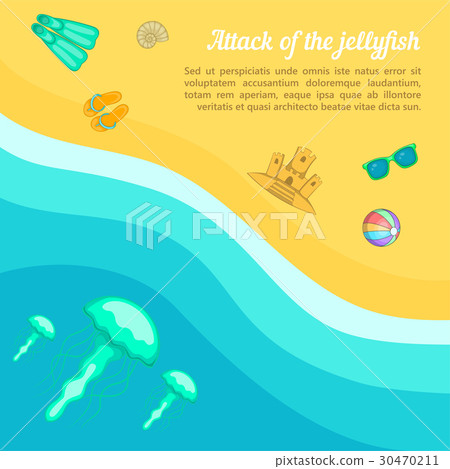 Sea rest concept beach jellyfish, cartoon style 30470211