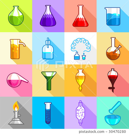 Chemistry laboratory icons set, flat style 30470280