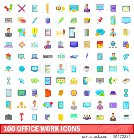 100 office work icons set, cartoon style 100 office work icons set, cartoon style 30470285
