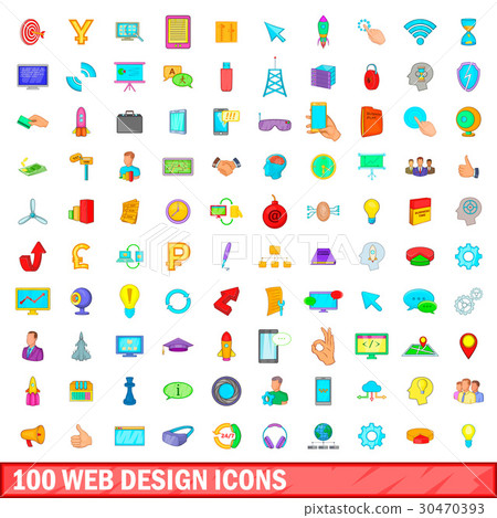 100 web design icons set, cartoon style 30470393