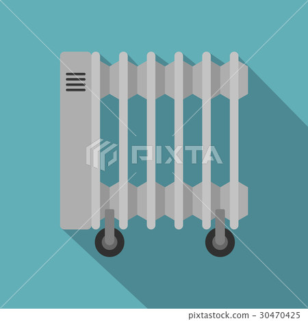 White electric heater on wheels icon, flat style 30470425