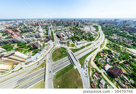 Aerial city view with crossroads and roads, houses Aerial city view with crossroads and roads, houses 30470798