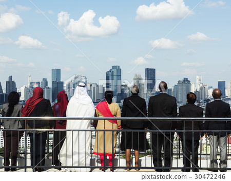 Diverse Business People Stand Look Sky 30472246