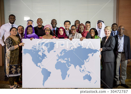 Diverse People Show World Map Board Placard 30472787