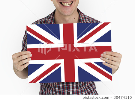Man Hands Hold England UK Flag Patriotism Man Hands Hold England UK Flag Patriotism 30474110