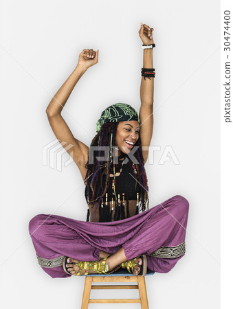 African Woman Smiling Happiness Arms Raised Ecstatic 30474400