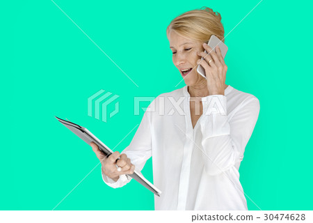 Woman Smiling Happiness Mobile Phone Connection Working 30474628