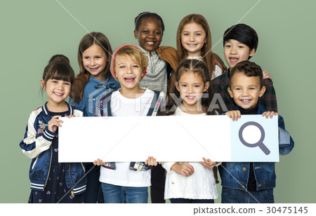 Group of children with searching sign Group of children with searching sign 30475145