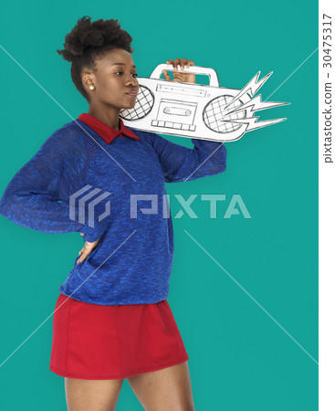 African Female holding Illutration Radio African Female holding Illutration Radio 30475317