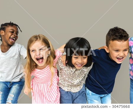 Group of happiness little children huddle together 30475668