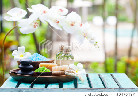 Spa and wellness massage setting. Copy space. 30476487