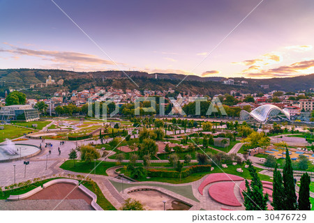 View of Rike Park with Bridge of Peace at sunset View of Rike Park with Bridge of Peace at sunset 30476729