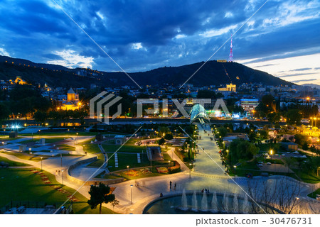 View of Rike Park with Bridge of Peace at night 30476731