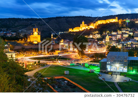 View Rike Park Old city at night. Tbilisi, Georgia 30476732
