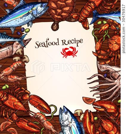 Vector seafood recipe blank design of fishes catch 30476917