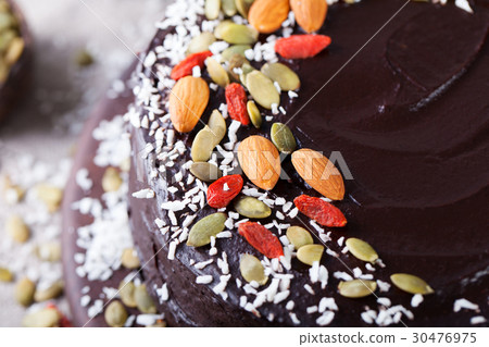 Vegan chocolate beet cake. Top view. Copy space. 30476975