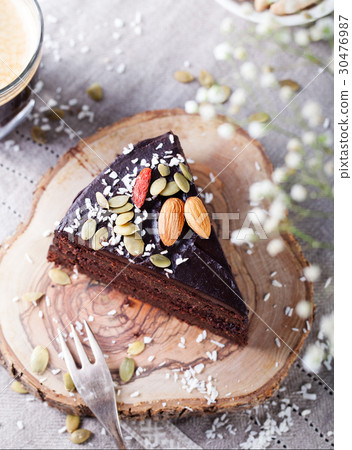 Vegan chocolate beet cake. Top view. Copy space. Vegan chocolate beet cake. Top view. Copy space. 30476987
