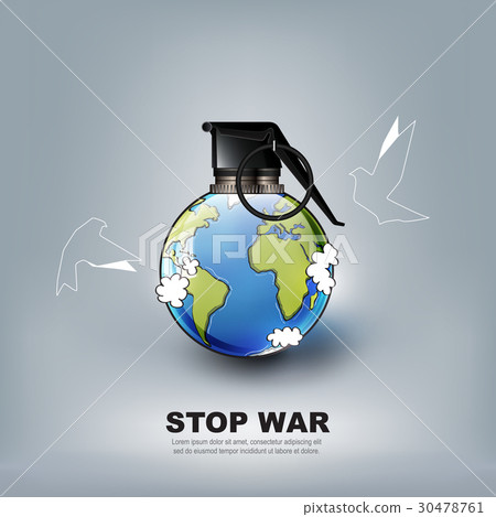 Stop world war hand grenade concept advertisement Stop world war hand grenade concept advertisement 30478761