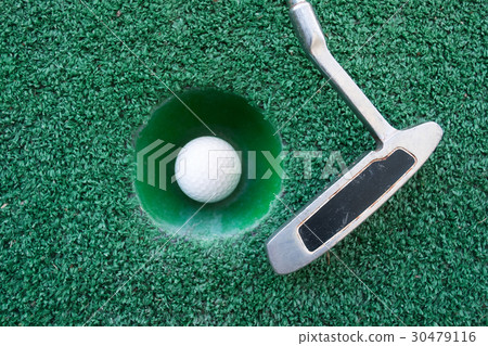 Mini golf scene with ball and club 30479116