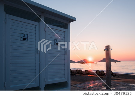 Wooden locker room on beach 30479125