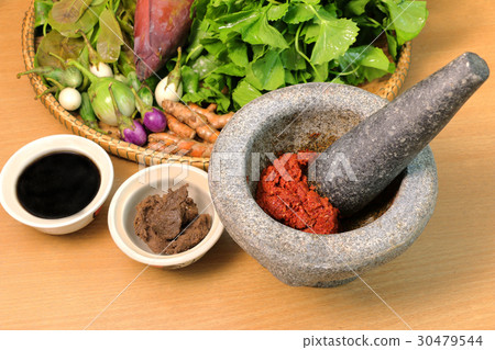 ingredient of curry in mortar mix, curry thai food 30479544