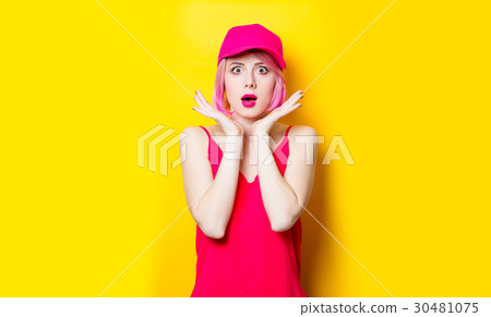 surprised young woman in cap surprised young woman in cap 30481075