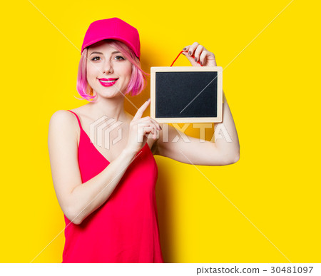 young woman with blackboard 30481097