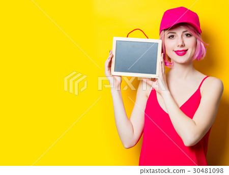 young woman with blackboard young woman with blackboard 30481098