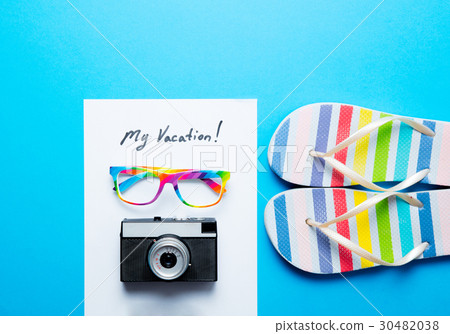 paper My Vacation, camera, glasses and sandals 30482038