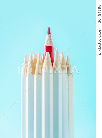 Top view of color pencil on blue paper Top view of color pencil on blue paper 30484696
