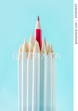 Top view of color pencil on blue paper Top view of color pencil on blue paper 30484697