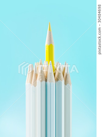 Top view of color pencil on blue paper Top view of color pencil on blue paper 30484698