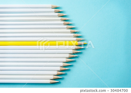 Top view of color pencil on blue paper Top view of color pencil on blue paper 30484700
