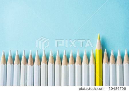 Top view of color pencil on blue paper 30484706