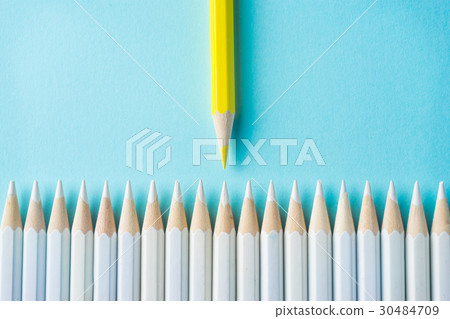 Top view of color pencil on blue paper 30484709